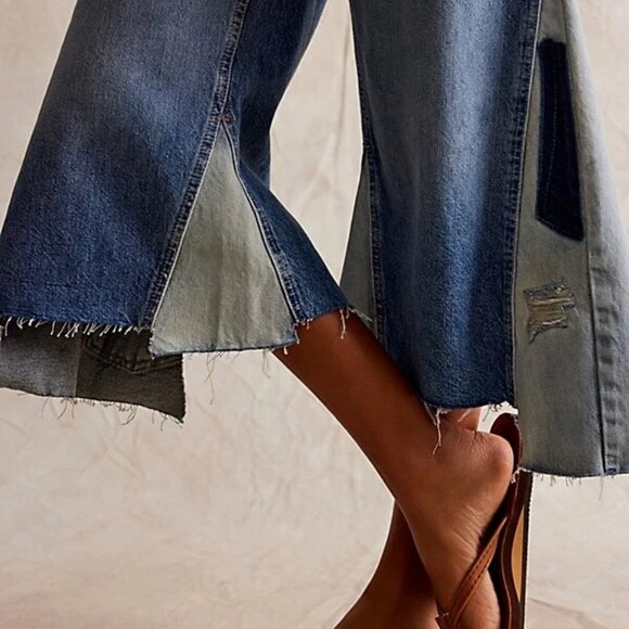VINTAGE Free People We The Free Ripple Wide-Leg Pieced Cropped Jeans — Size 26 - Picture 5 of 5